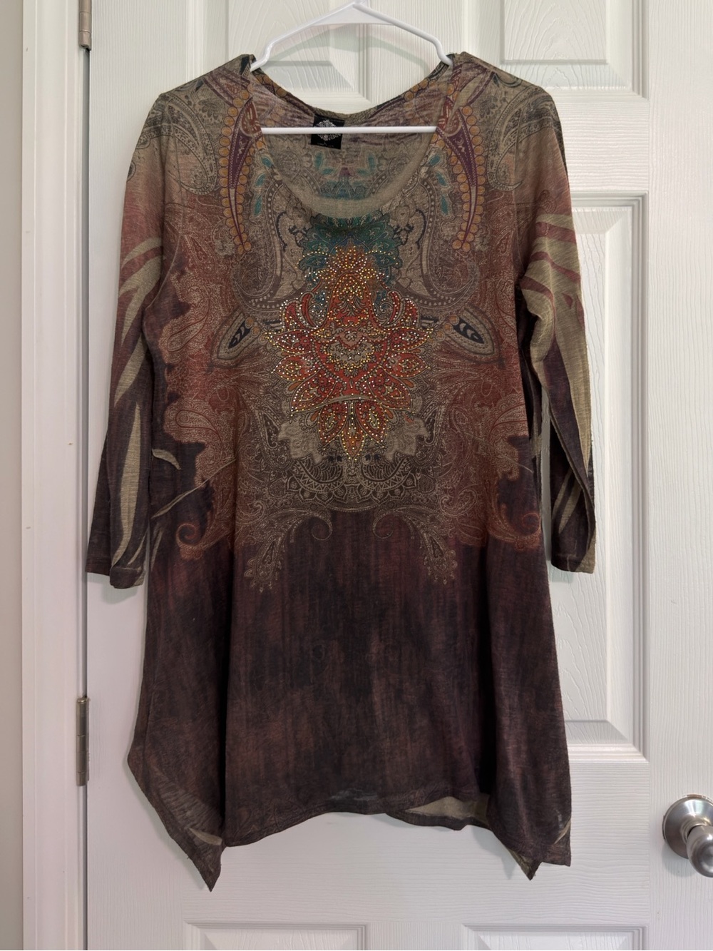 Cal Style Festival vintage Y2K Brown Multicolor Paisley Embellished Tunic L